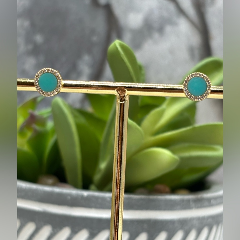 Blue Enamel Natural Diamond 14k Earrings
